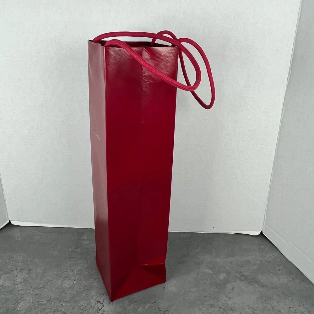 Cartier Red Luxury Paper Shopping Bag Gold Logo Rope Handles Excellent Condition